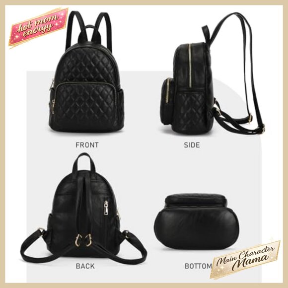 Quilted Mini Backpack PU Leather Satchel Daypack Retro Chic Casual main image 6